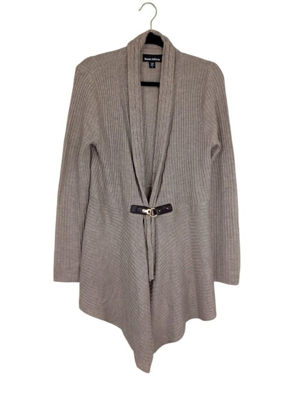 Ronnie Salloway Womens Beige Knit Cardigan With Belted Closure Size L